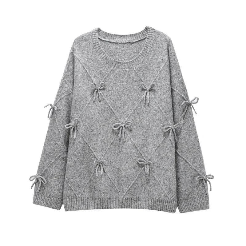 Other Gray Bowknot Knit Sweater Grey - 1