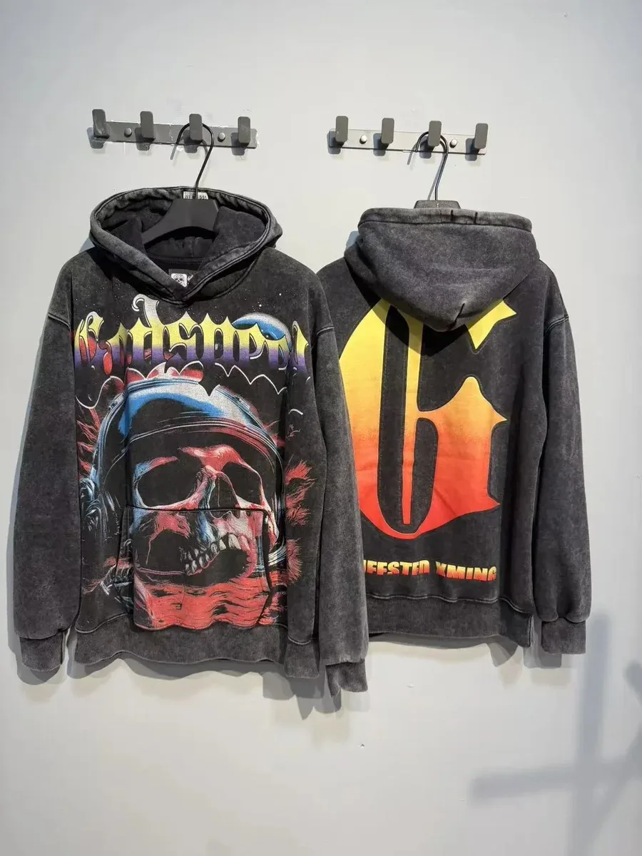 Other Washed Black Skull Graphic Hoodie Black - 1