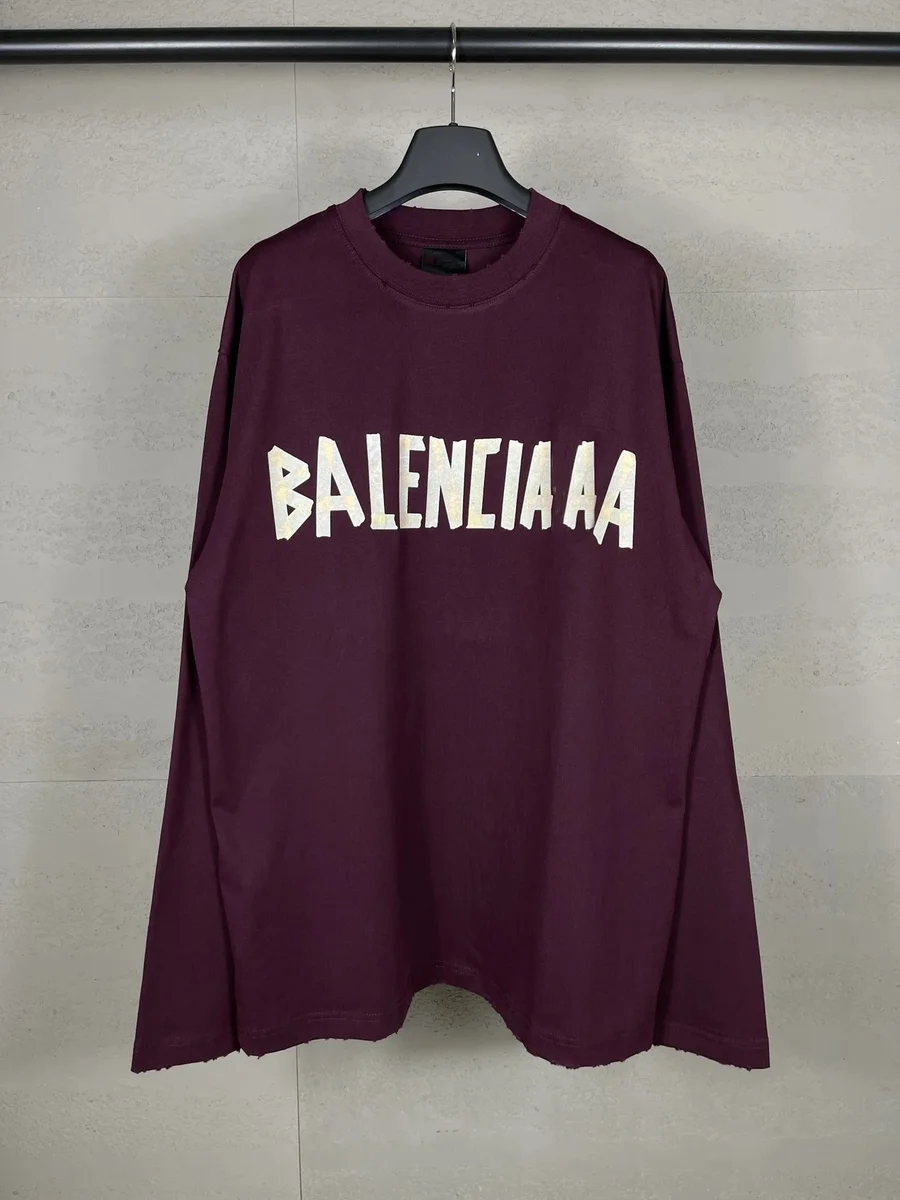 Balenciaga Balenciaga Burgundy 'BALENCIA AA' Long Sleeve T-Shirt Red