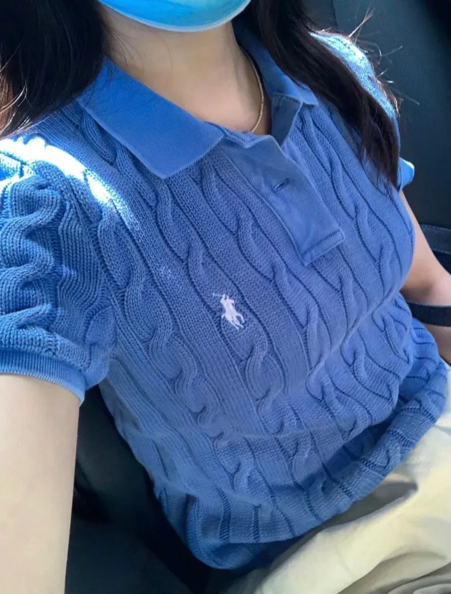 Polo Ralph Lauren Polo Ralph Lauren Big Pony Cable Knit Polo Shirt Blue Blue - 1