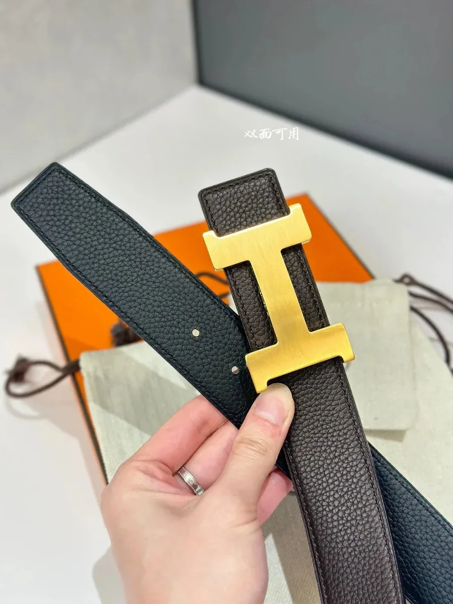 Hermès Hermès Hermès H Coffee/Black with Raw Gold Buckle Belt Brown