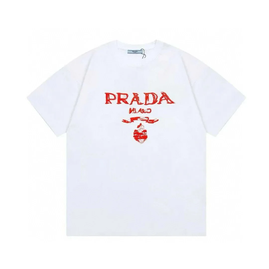 Prada Prada Prada White/Red Embroidered Logo T-Shirt White
