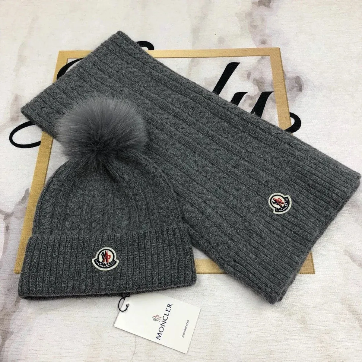 Moncler Grey Cable Knit Hat & Scarf Set — Oopbuy Spreadsheet find
