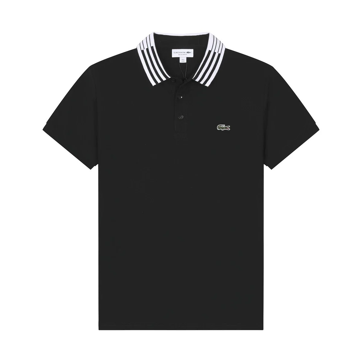 Lacoste Lacoste Black Striped Collar Polo Shirt Black - 1
