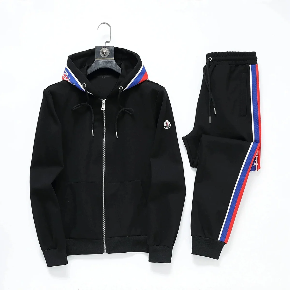 Moncler Moncler Black/Red-White-Blue Stripe Tracksuit Set Black