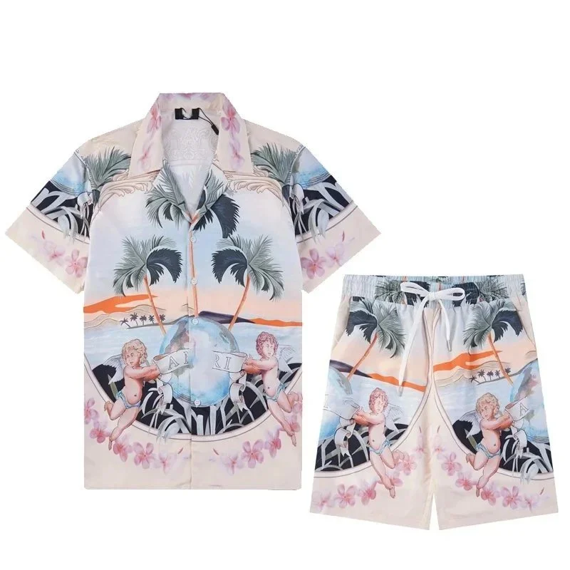 Other Unknown Brand Tropical Print Shorts Set Beige - 1