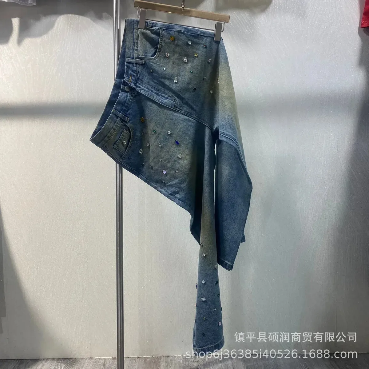 Other Blue Embellished Asymmetric Denim Skirt Blue