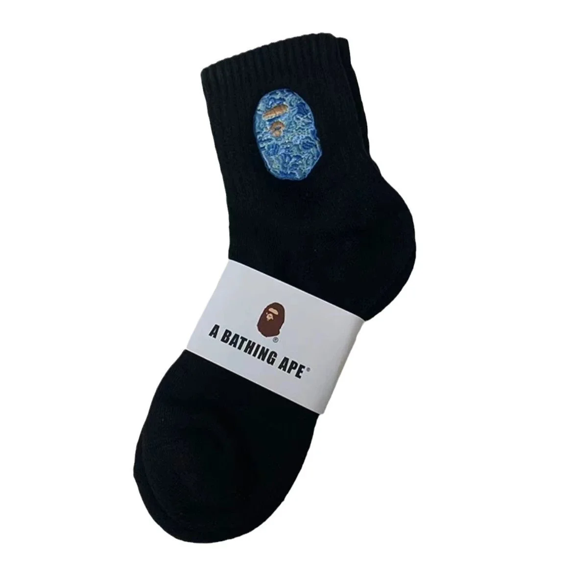 A Bathing Ape A Bathing Ape Black Mid-Calf with Blue Embroidery Socks Black