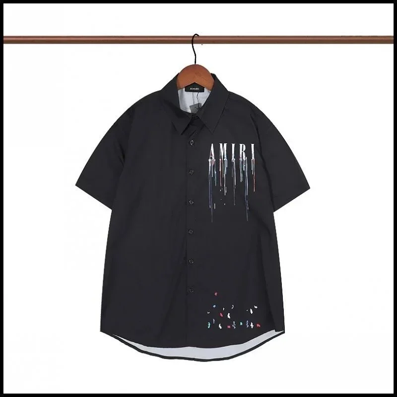 Amiri Amiri AMIRI Dripped Logo Short Sleeve Shirt Black Black - 1
