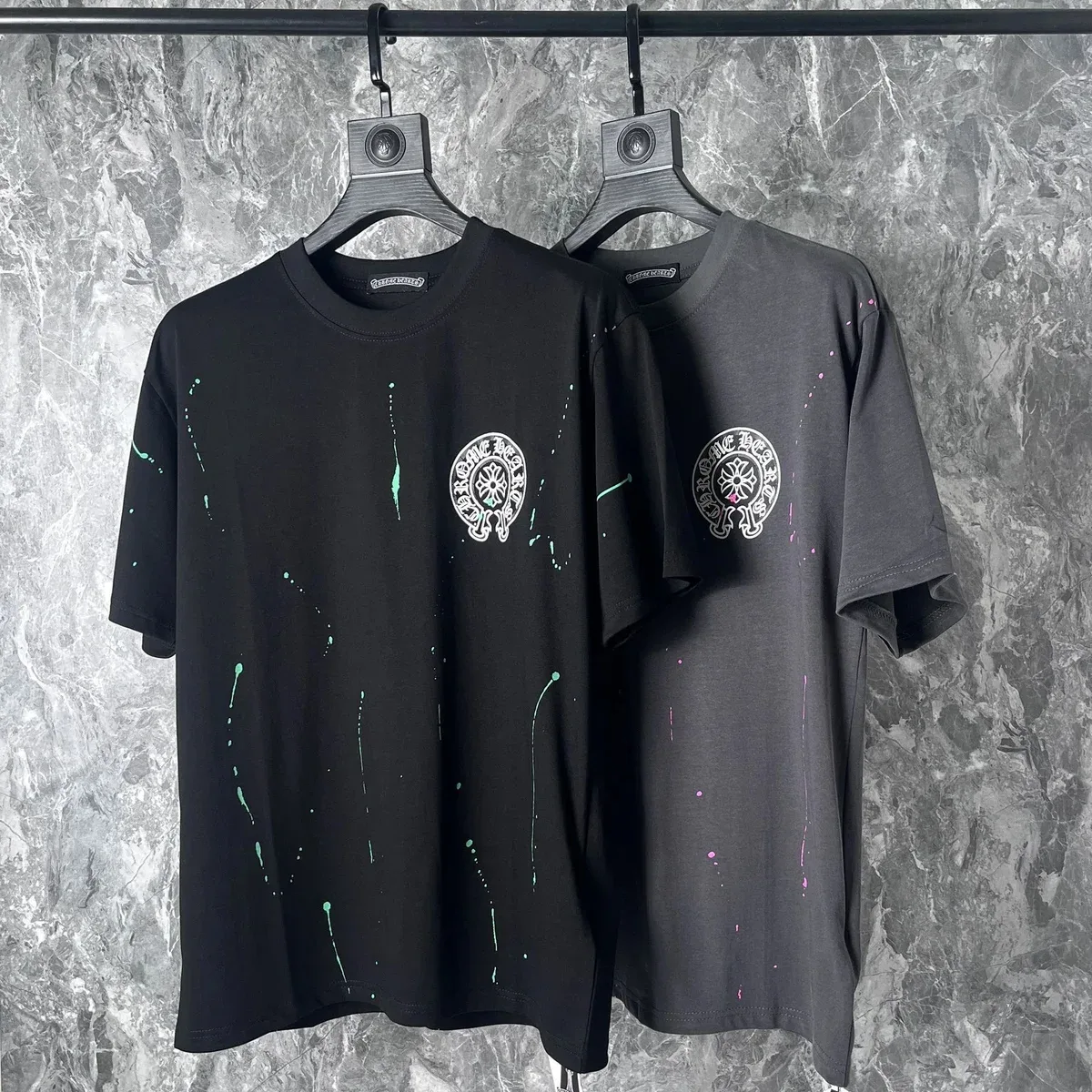 Chrome Hearts Chrome Hearts CH Pink Splatter Grey T-Shirt Grey