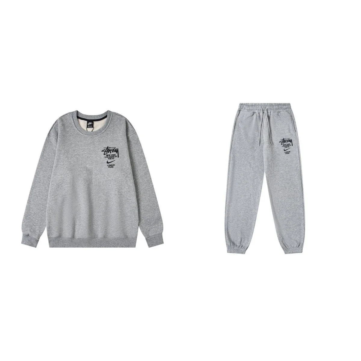 Stussy Stussy Basic Logo Grey Embroidered Fleece Co-ord Set Grey