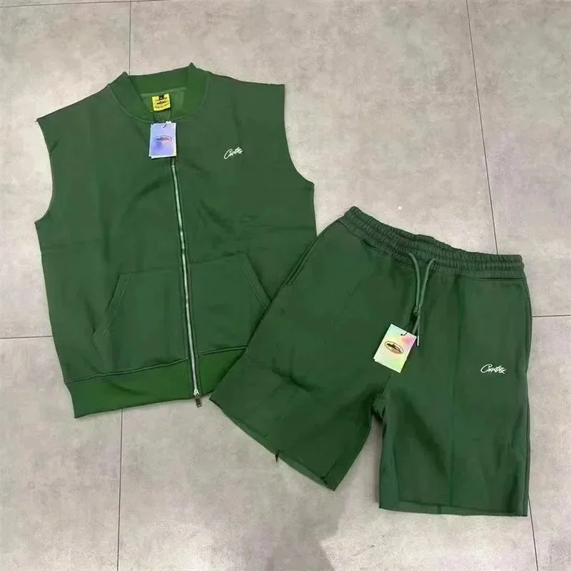 Other Green Solid Cuts Set Casual Tracksuit Green - 1