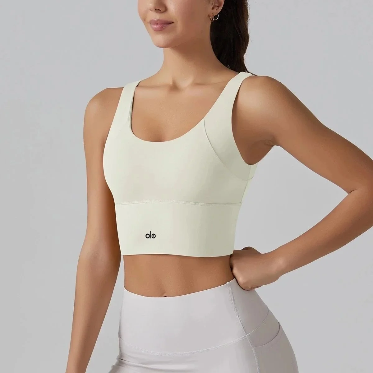 Other Ale Light Ivory Crop Top Sports Bra Cream - 1