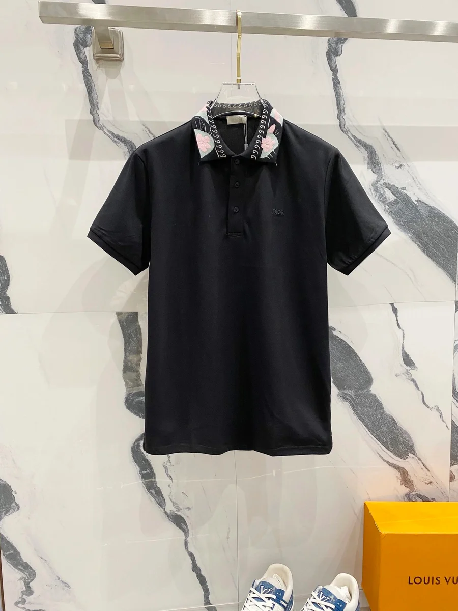 Dior Dior Black Floral Collar Polo Shirt Black - 1