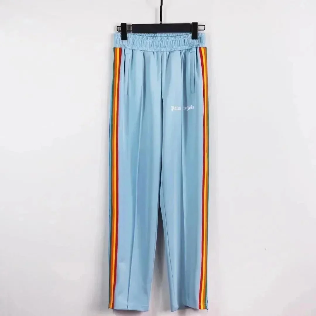Palm Angels Palm Angels Track Light Blue with Rainbow Stripes Trousers Blue - 1