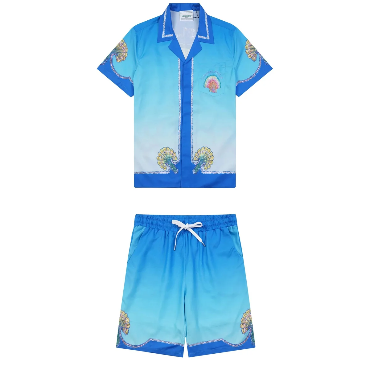 Other Unknown Brand Beach Gradient Shell Print Shorts Set Blue - 1