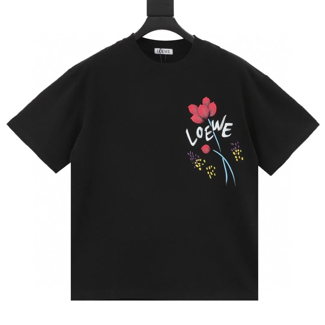 Loewe Loewe Floral Print Black T-Shirt Black