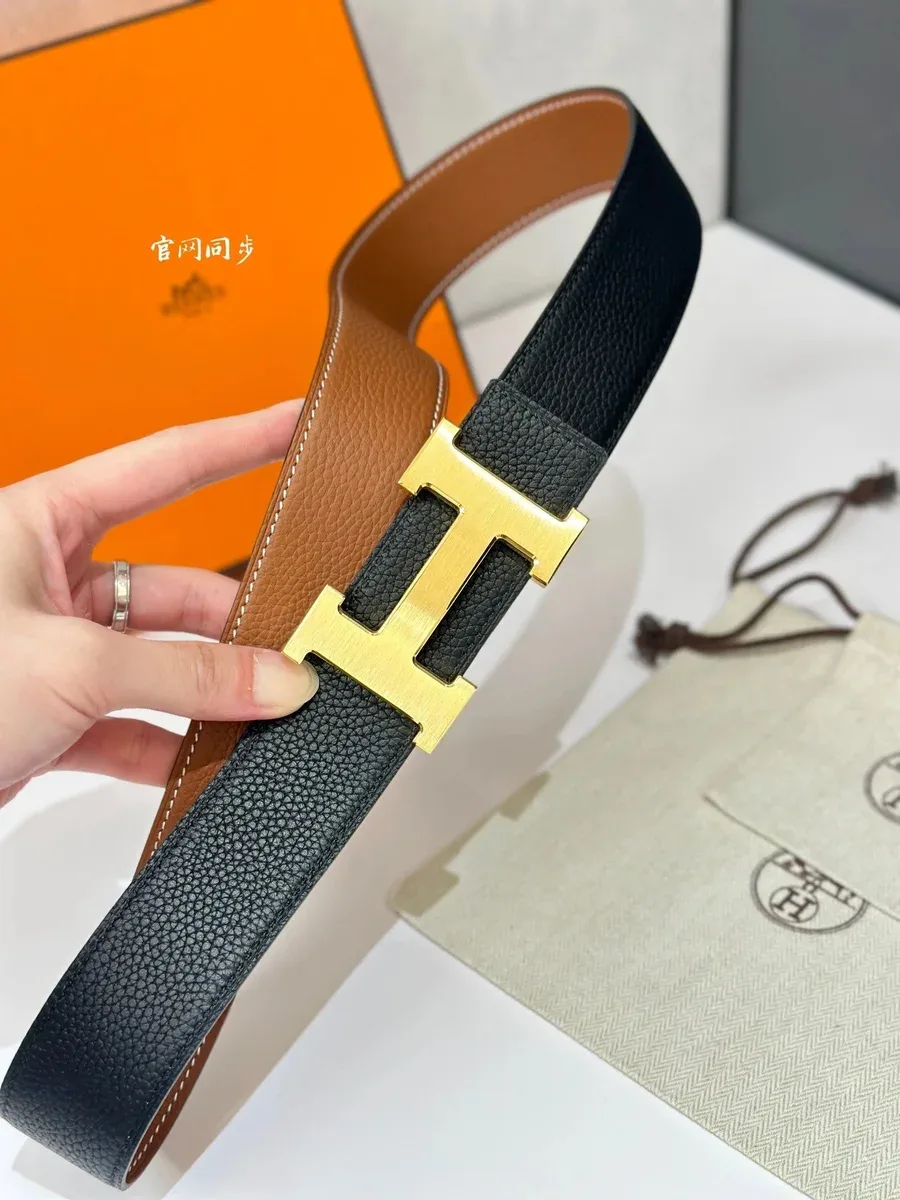 Hermès Hermès Constance 24mm Black/Tan Brushed Gold Buckle Belt Black