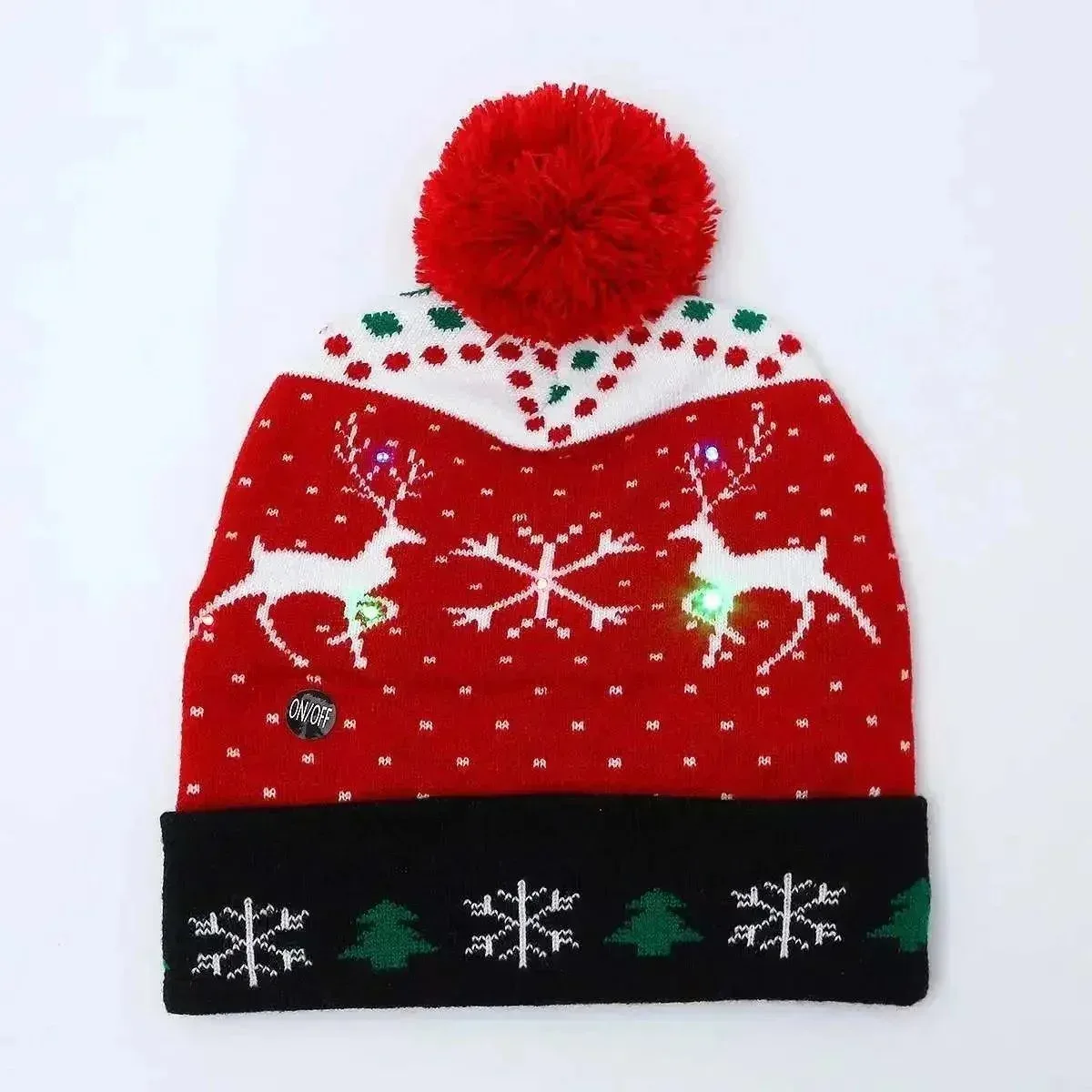 Other 02 Red/White/Black Christmas Reindeer Light-Up Beanie Red - 1