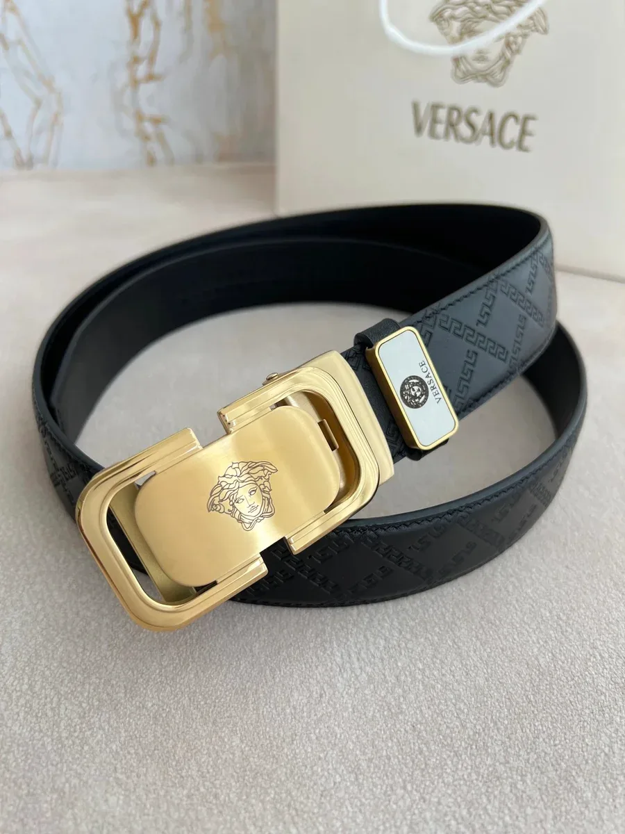 Versace Versace Medusa Black Leather Belt with Gold Buckle Black - 1