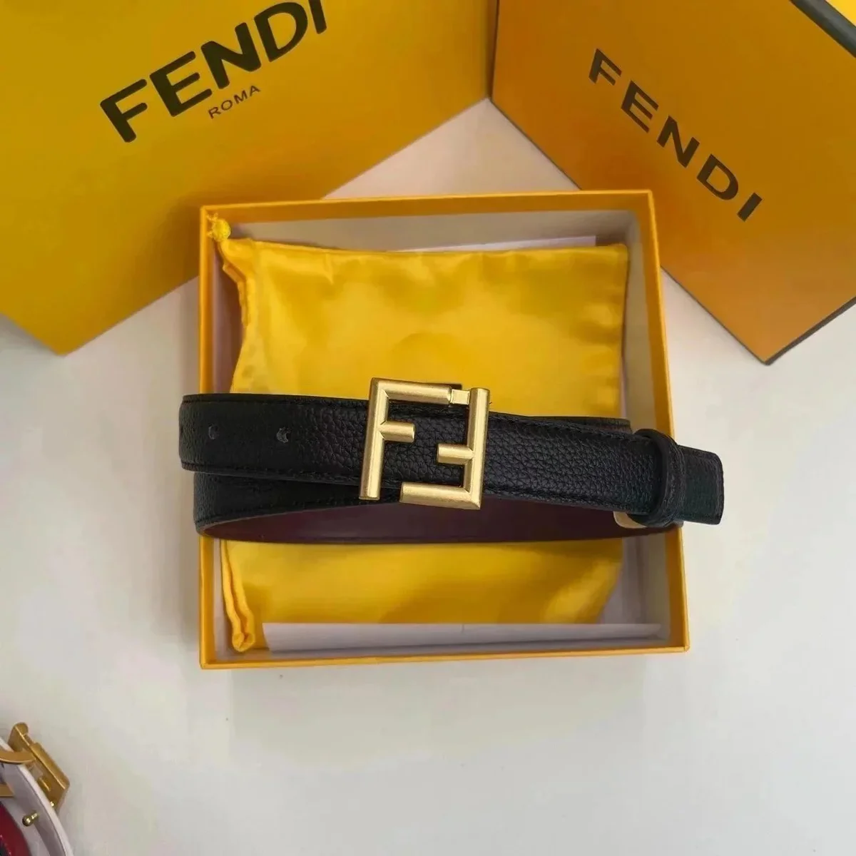 Fendi Fendi Iconic Black Gold Buckle Belt Black
