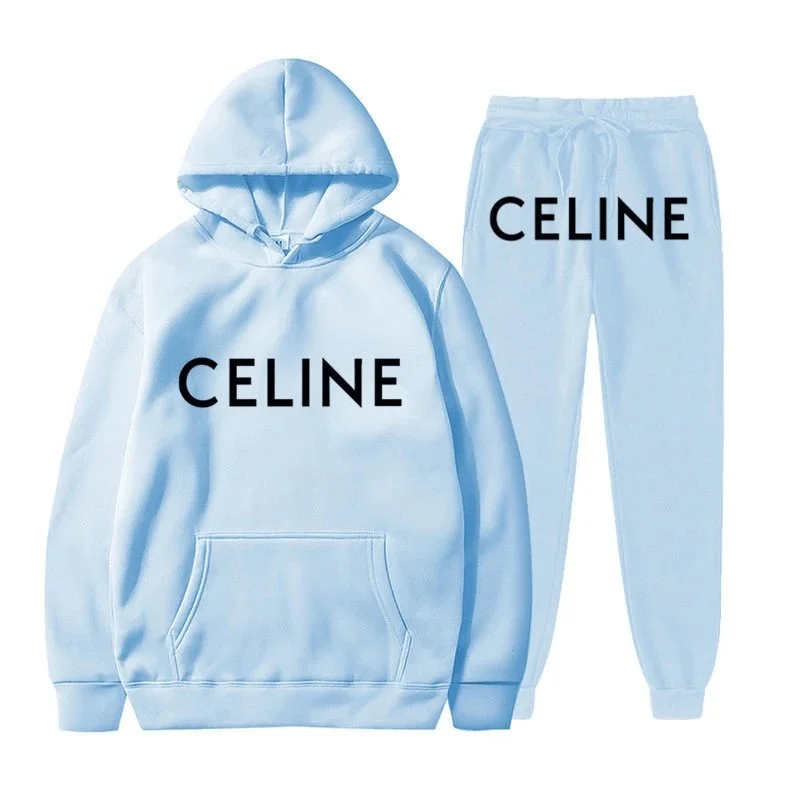 Celine Celine Light Blue Logo Hoodie & Sweatpants Set Blue - 1