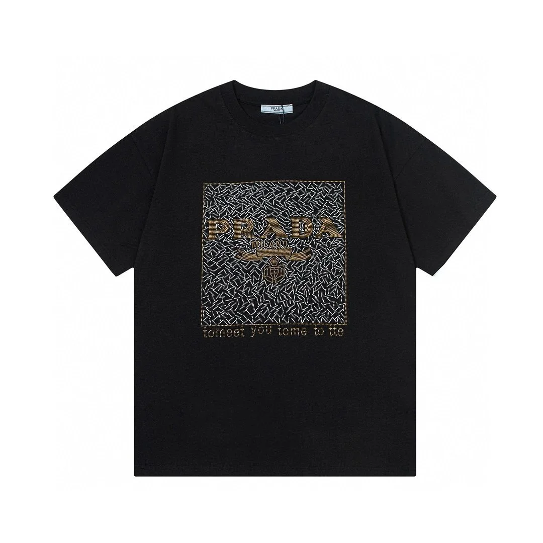 Prada Prada Black Crystal Logo T-Shirt Black - 1