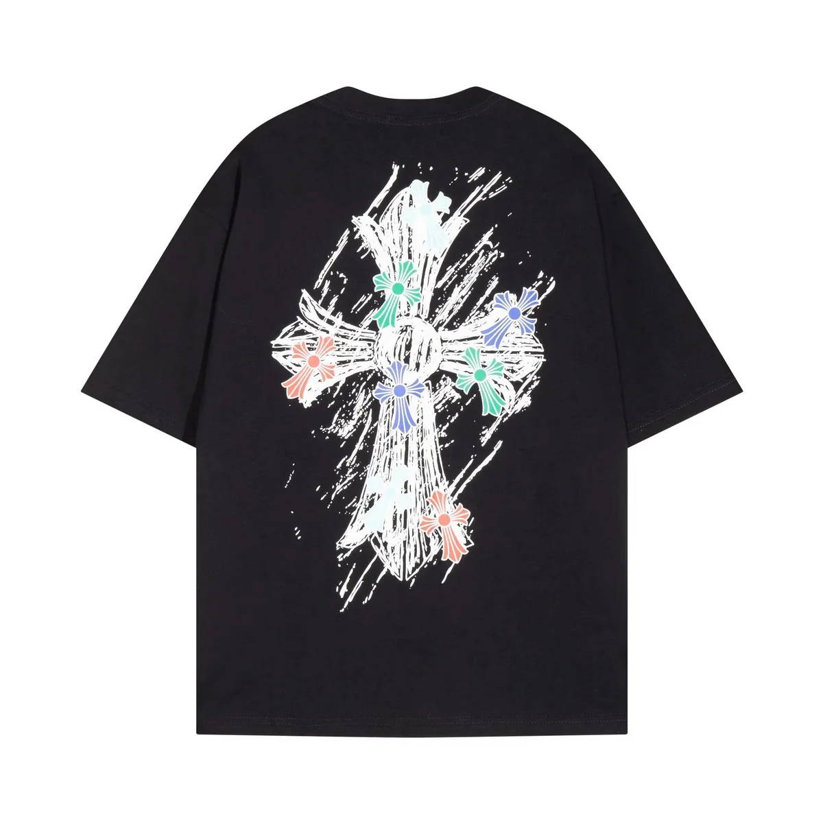 Chrome Hearts Chrome Hearts Floral Cross Multicolor Graphic T-Shirt Black