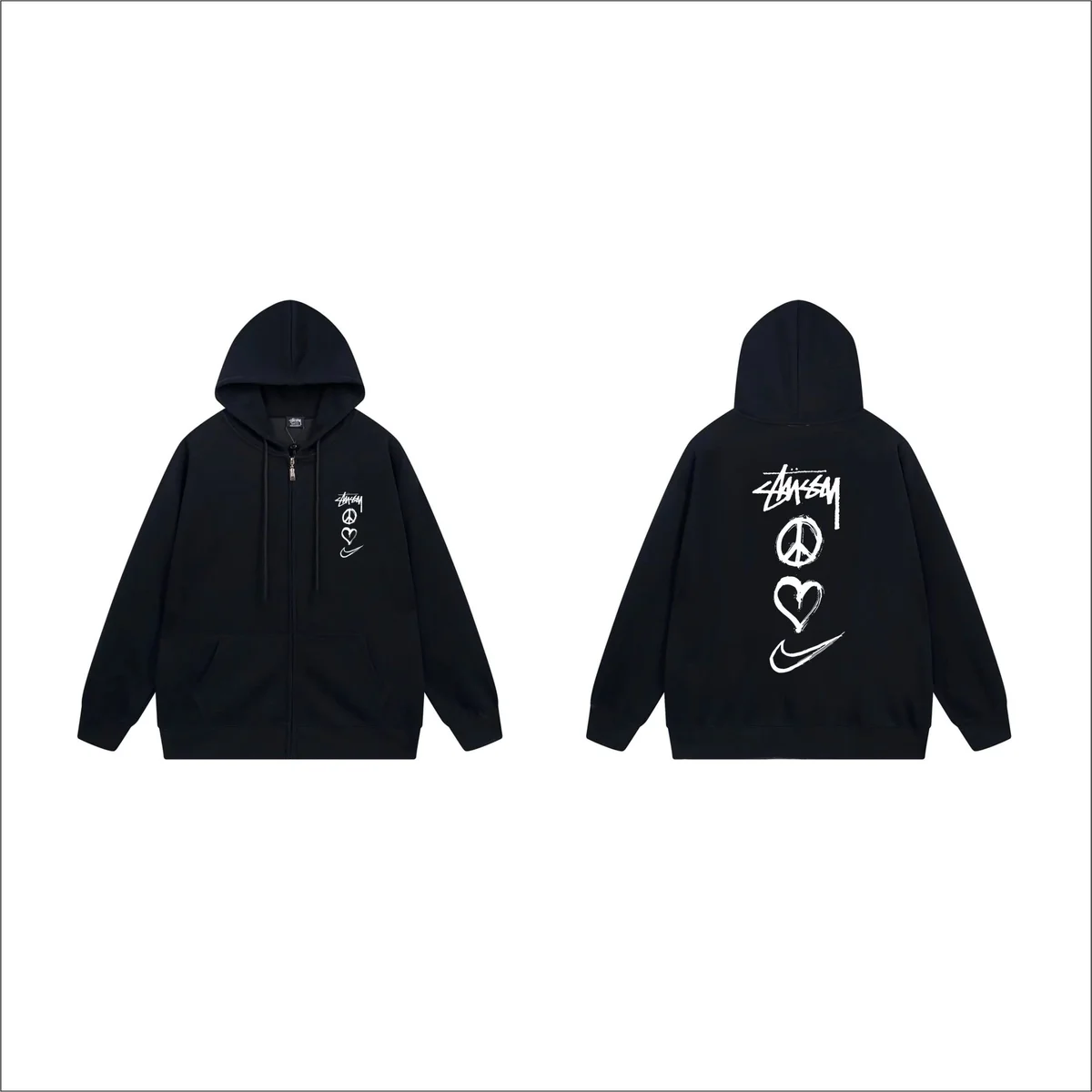 Stussy Stussy x Nike Peace Love Zip-Up Hoodie Black Black - 1