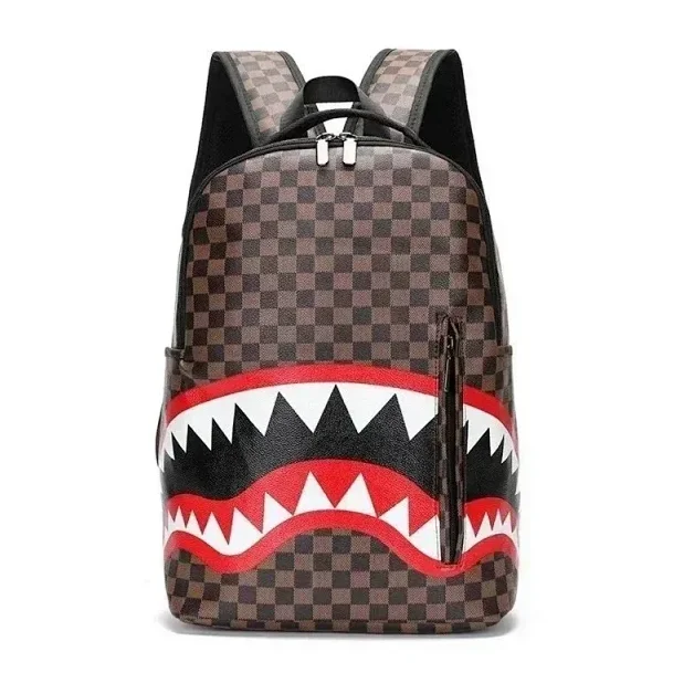 Other Unisex Checkered Shark Mouth Backpack Brown - 1
