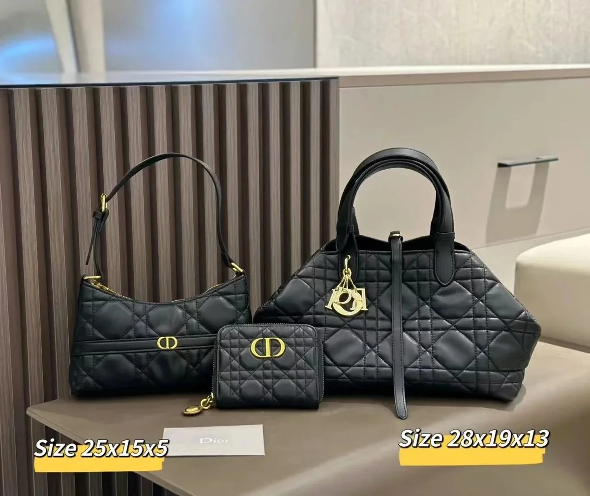 Dior Dior Lady Dior Black Quilted Leather Tote & Pouch Set Black - 1