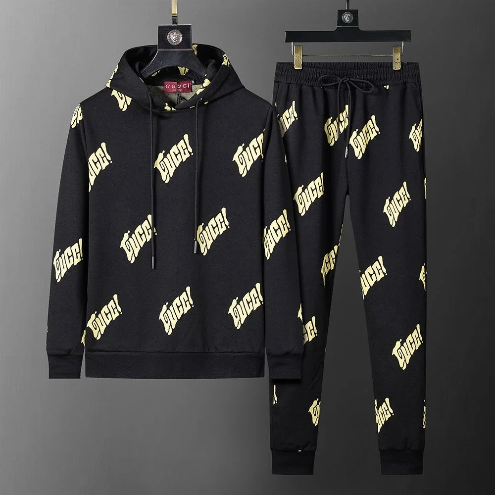 Gucci Gucci All Over Print Hoodie & Pants Set Black/Gold Tracksuit Black - 1
