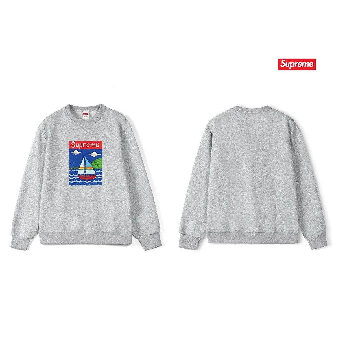 Supreme Supreme Grey Sail Print Crewneck Sweatshirt Grey - 1