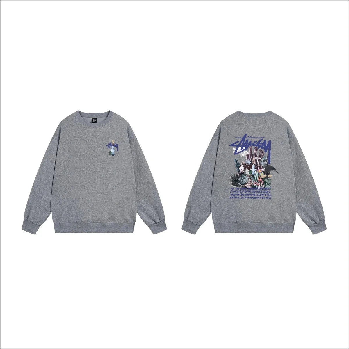 Stussy Stussy Stüssy Graphic Print Crewneck Sweatshirt Grey Grey - 1