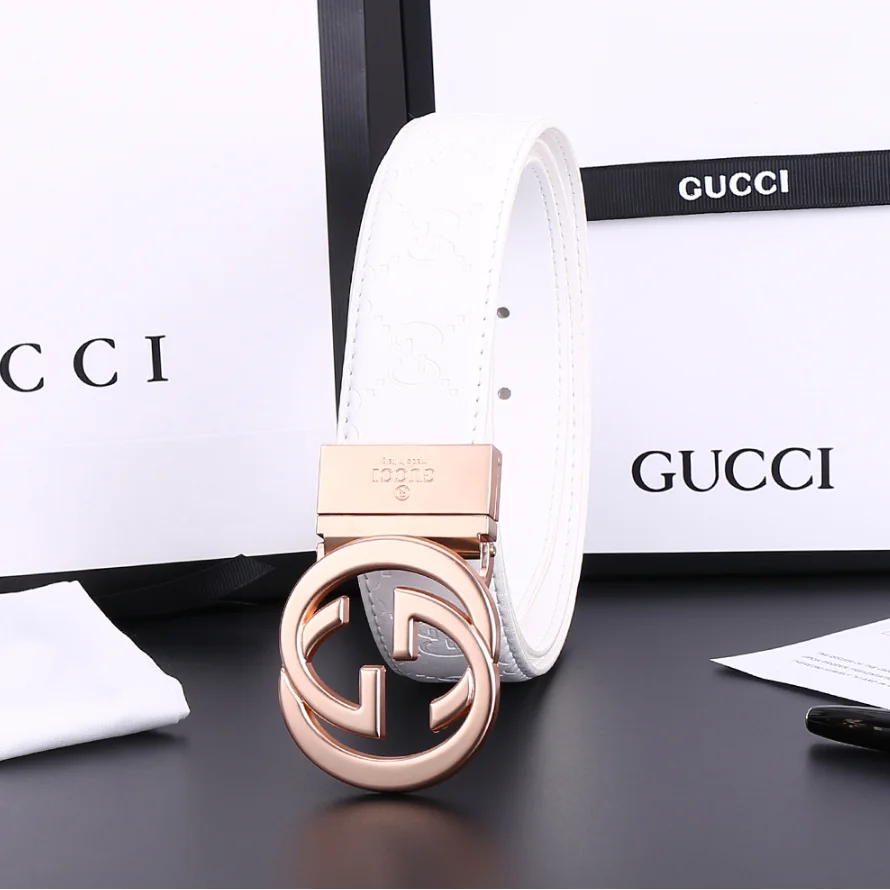 Gucci Gucci White GG Belt with Rose Gold Buckle White - 1