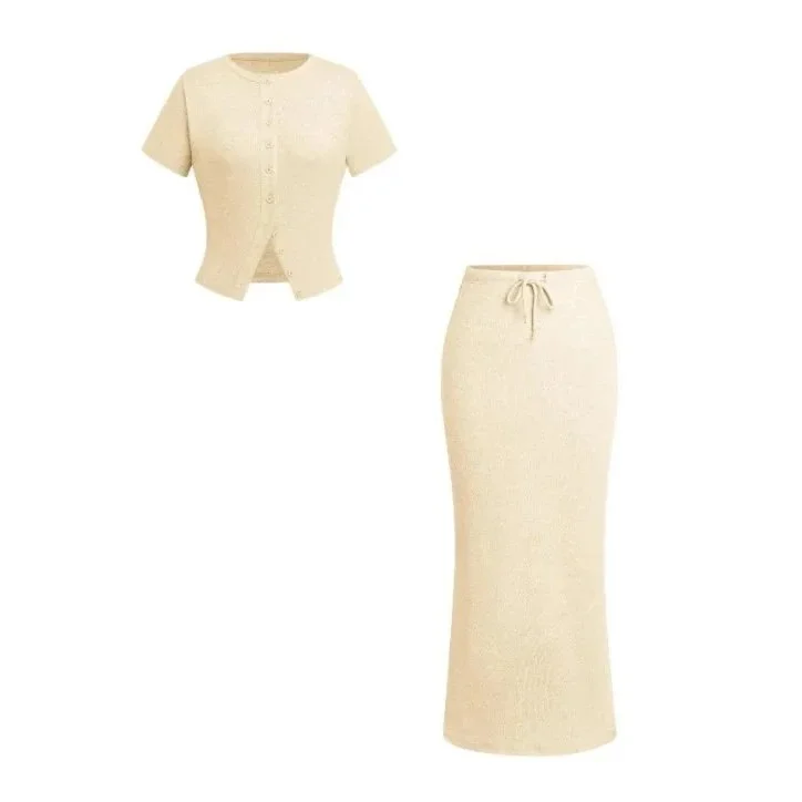 Other Co-ord Set in Cream Knit Top & Skirt Cream - 1
