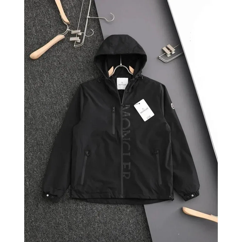 Moncler Moncler Black Hooded Jacket with Vertical Logo Print Black