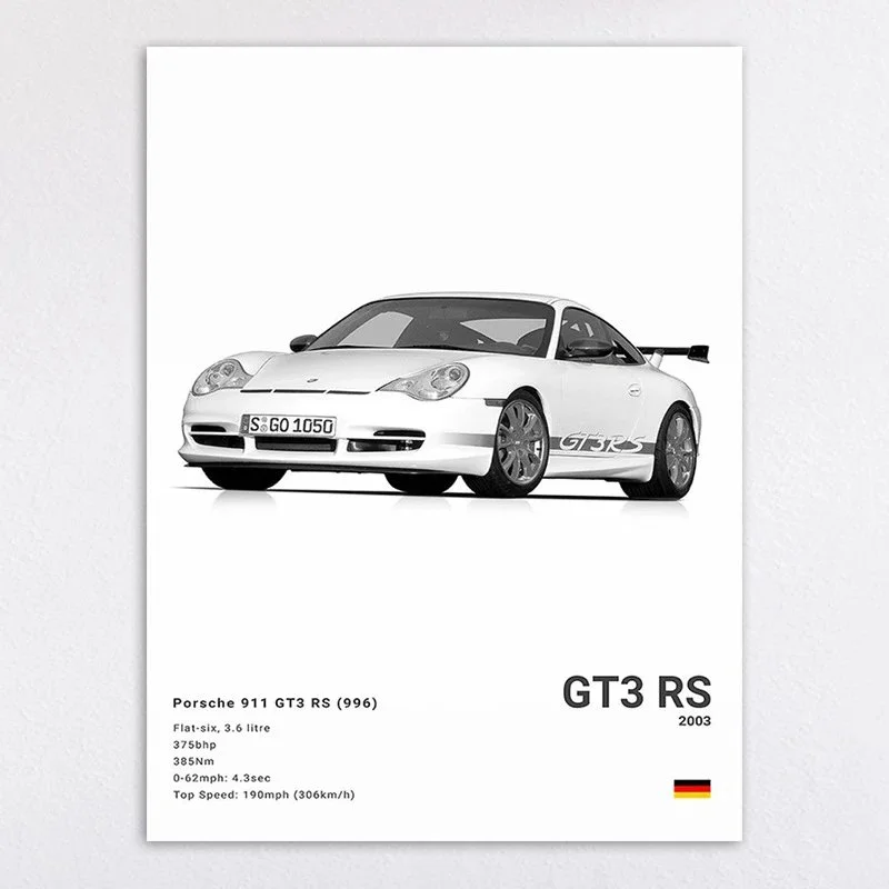 Porsche GT3 RS (996) White Car Art Print — Oopbuy Spreadsheet find