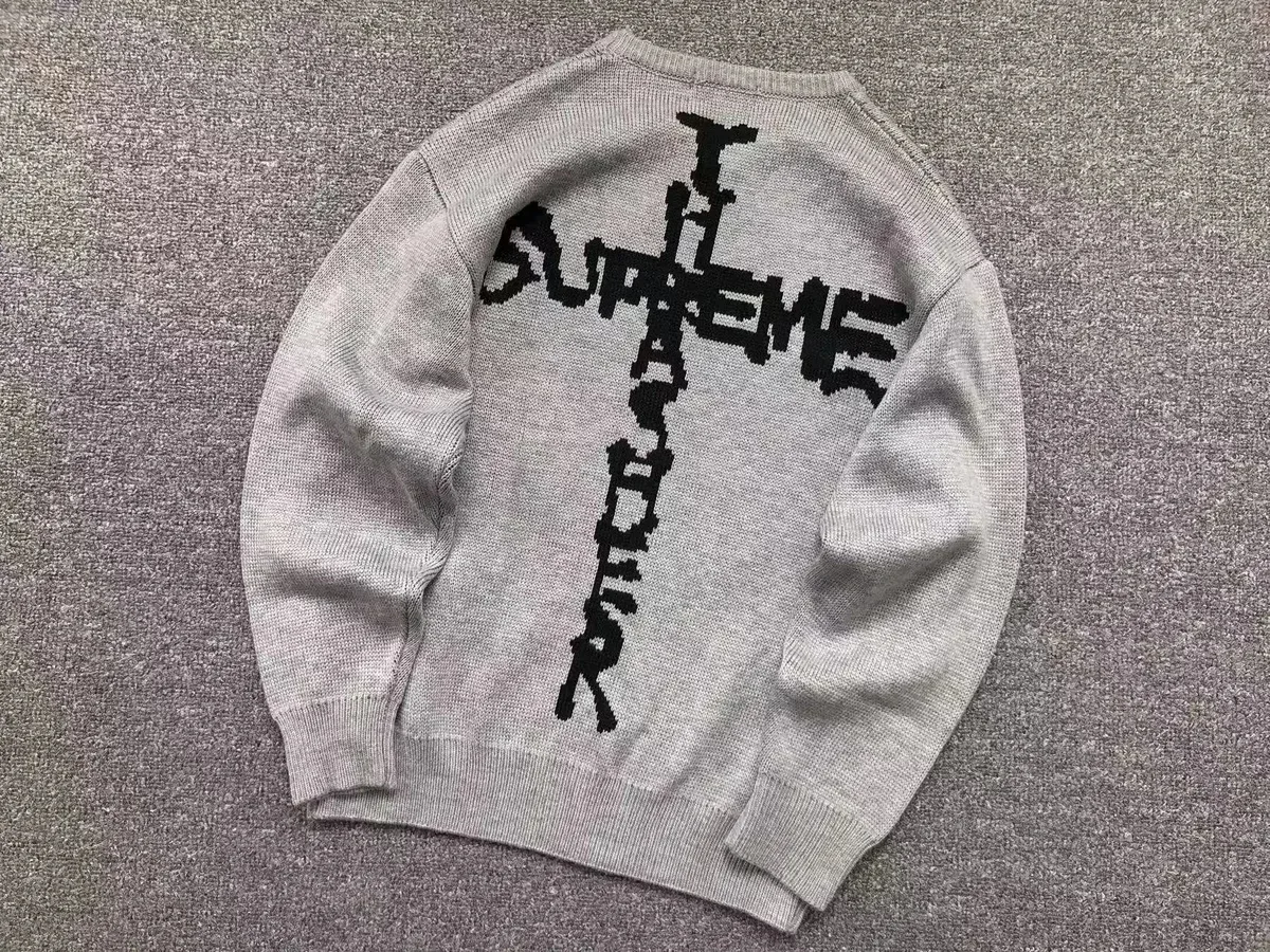 Supreme Supreme Supreme Grey Cross Knit Sweater Grey - 1