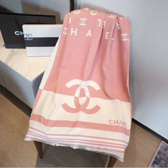 Chanel Pink & White Logo Scarf