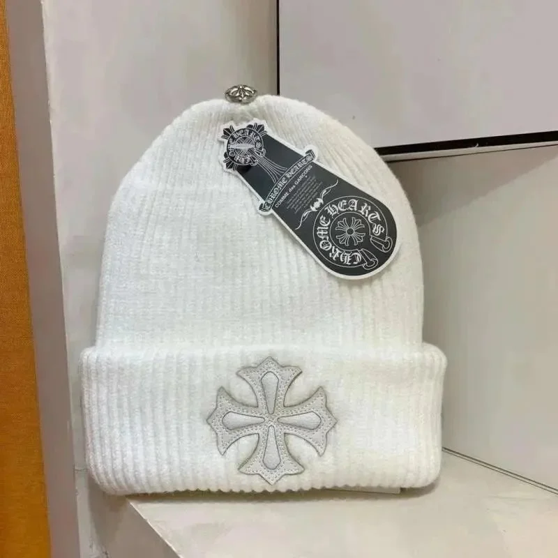 Chrome Hearts Chrome Hearts CH Cross Beanie White Headwear White - 1