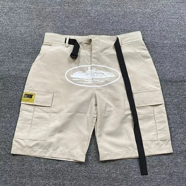 Other Beige Cargo Shorts with White Graphic and Black Belt Beige - 1