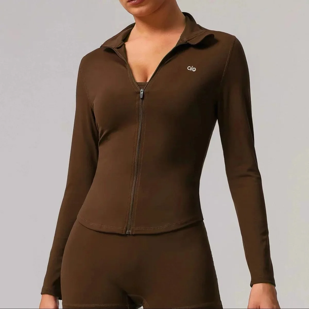 Alo Yoga Alo Deep Brown Zip-Up Top Brown