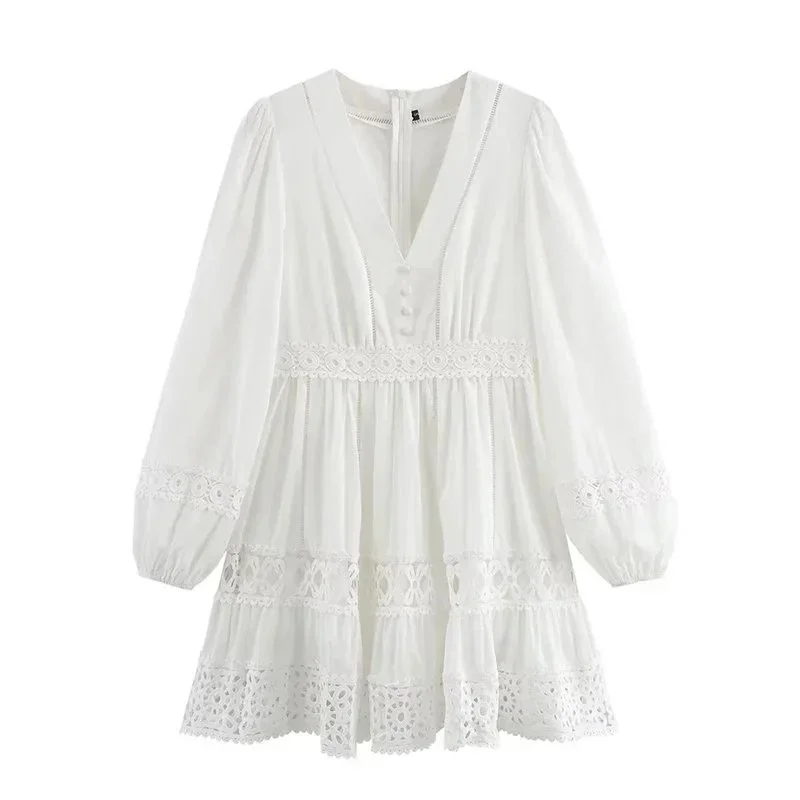 Other White Lace Embroidered Mini Dress White - 1