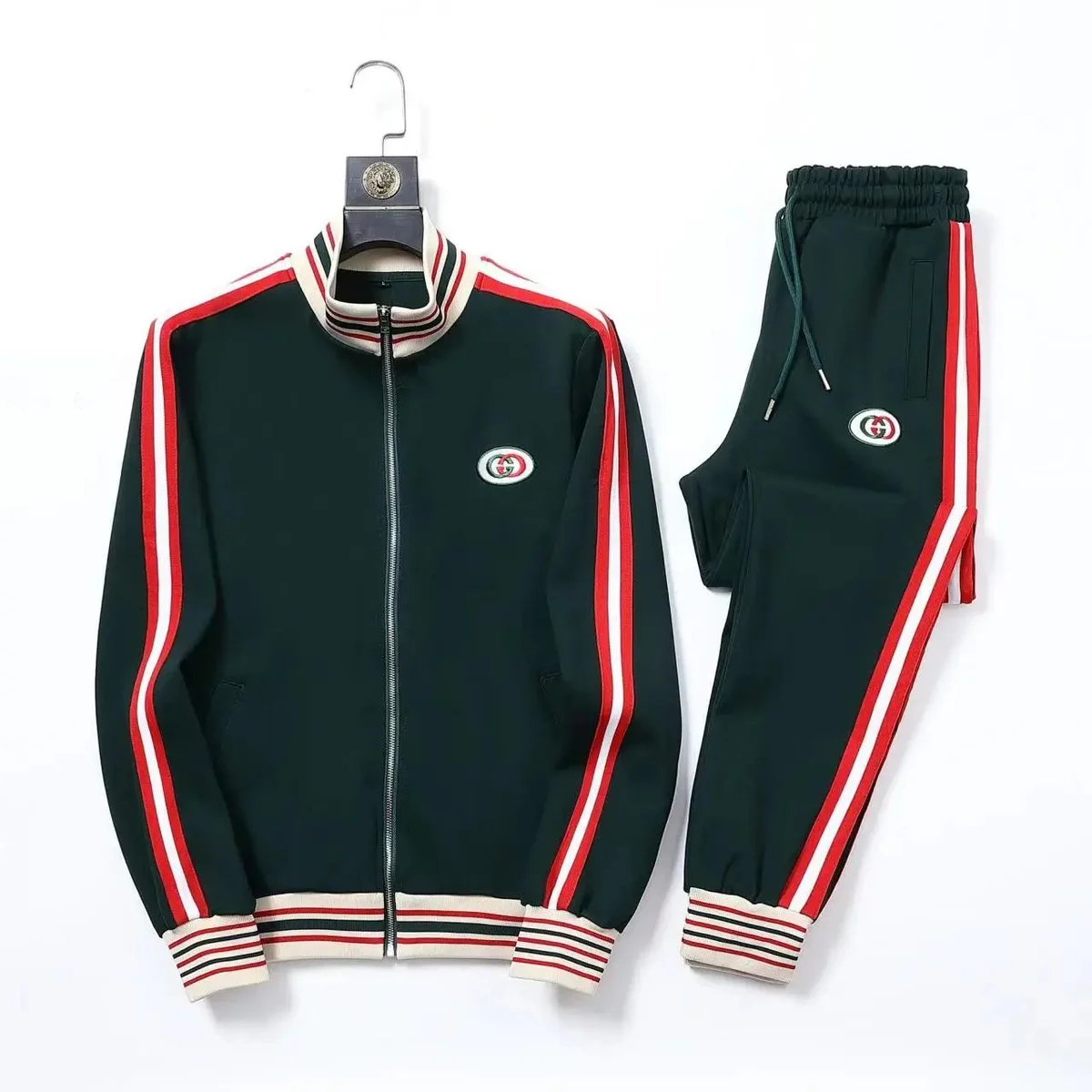 Gucci Gucci Tracksuit Set in Green with Red & White Stripes Green - 1