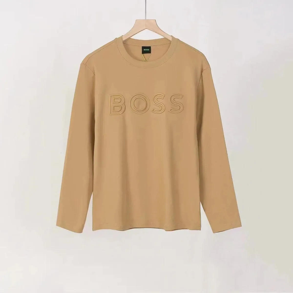 Hugo Boss Hugo Boss Beige Embossed BOSS Logo Long Sleeve T-Shirt Beige - 1