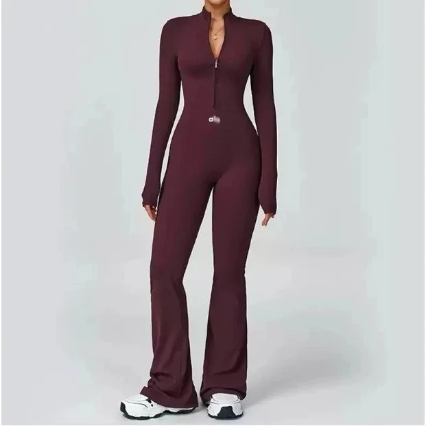 Other Burgundy High-Neck Zip-Up Jumpsuit Red - 1