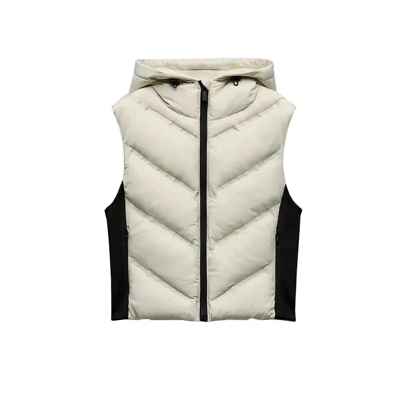 Other White Hooded Puffer Vest with Black Panels White - 1