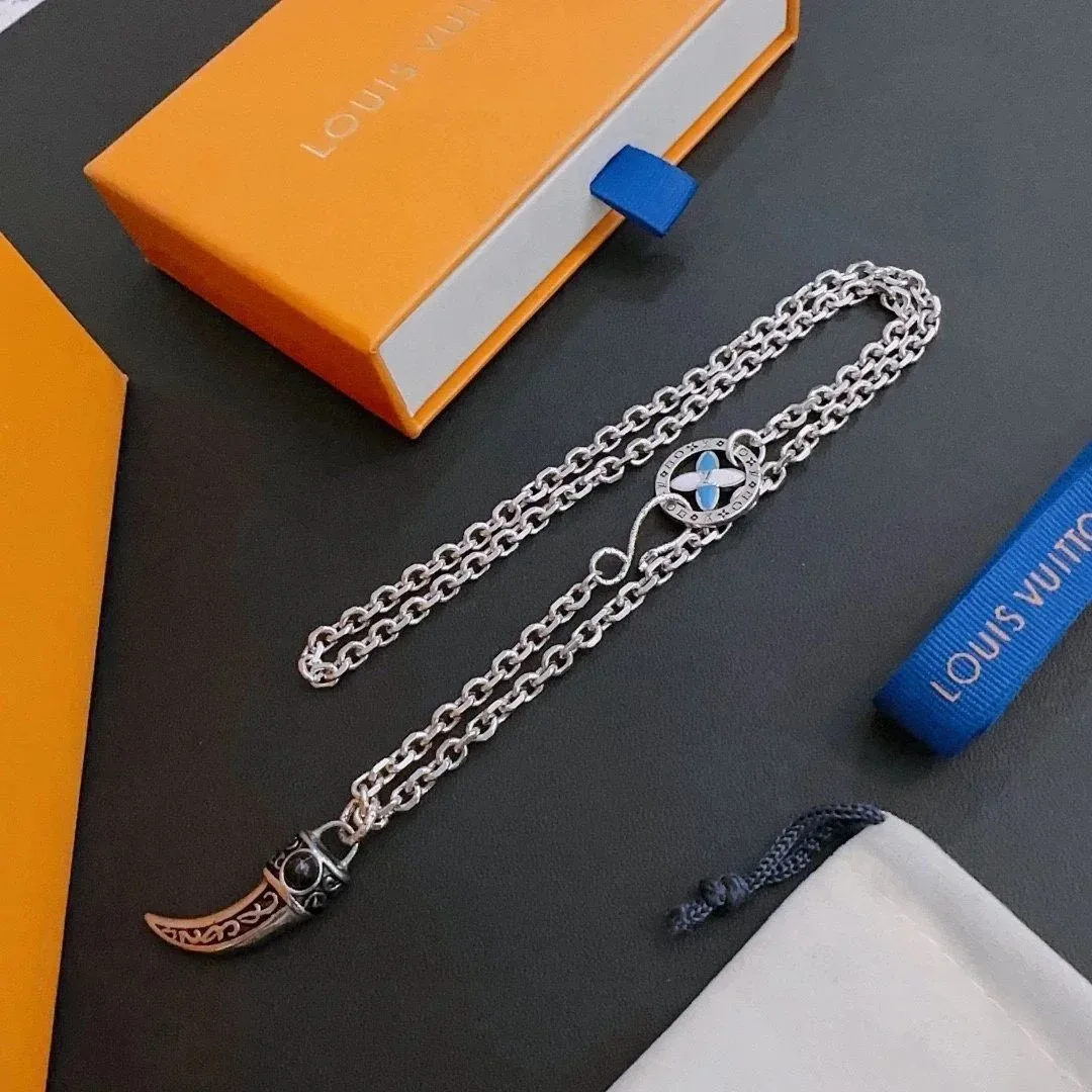 Louis Vuitton Louis Vuitton Silver Chain Necklace with LV Logo Pendant Silver