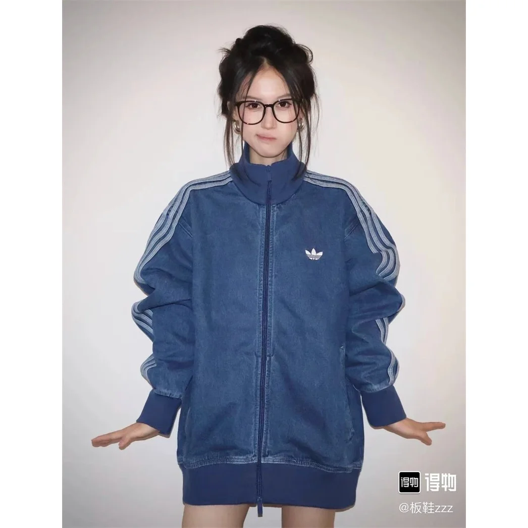 Adidas Adidas Trefoil Denim Track Jacket High-Quality Jeans Blue Blue - 1